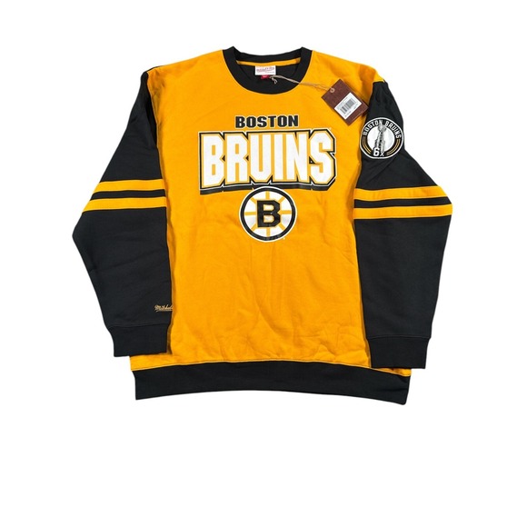 Mitchell & Ness NHL Boston Bruins AOP 2.0 Sweatshirt Mens‎ 2XL Black Yellow Crew